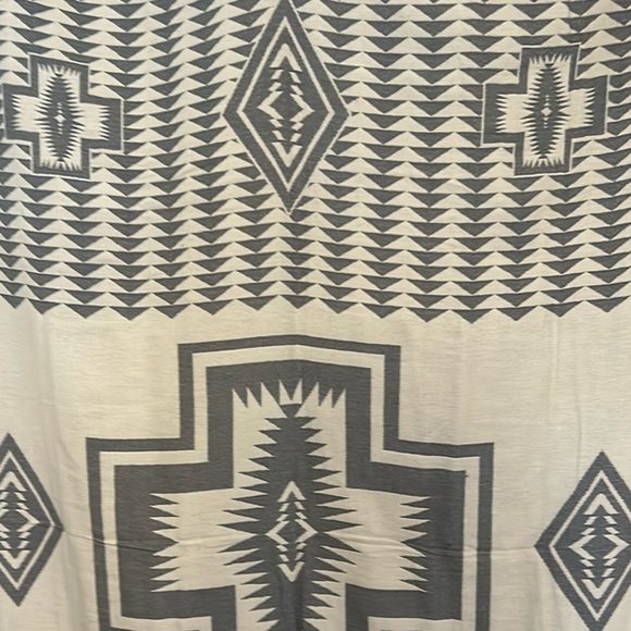 La Jolla SxSW Blanket Anthropologie Organic Cotton Natural Gray Turquoise NEW! - Picture 8 of 10